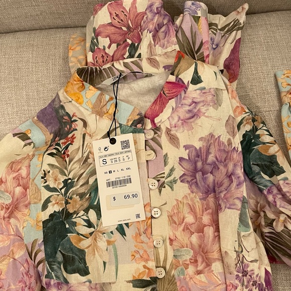 Zara multicolored print floral dress pink white - Picture 14 of 16